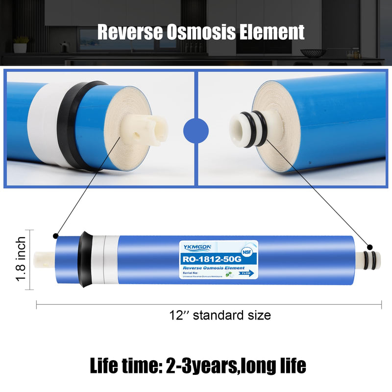 1812-50GPD Reverse Osmosis Membrane Kit with RO Membrane Housing,Wrench,1/4" Quick-Connect Fittings,Check Valve and Water Pipe Replacement for Under Sink Home Drinking RO Water Filter System 50G 1 PACK with housing