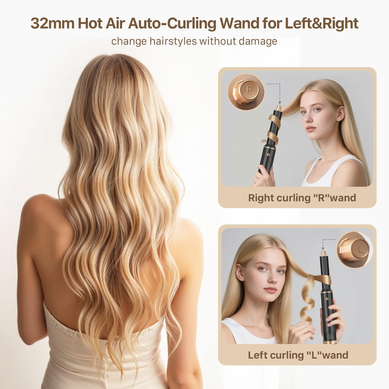 Sendowtek 5 in 1 Hot Air Styler Brush 1000W Hairdryer and Curler | Multi Tool Brush Curler, 3 Level Heat Comb for Rotating Straightening Volumize, Hot-Air Auto Wrap Styling Tool for Women