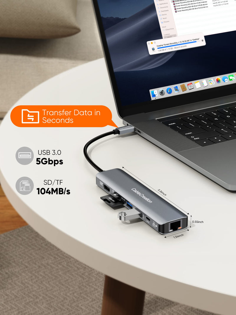 USB C Hub 4K 60Hz, CableCreation 7-in-1 USB-C Hub Multiport Adapter with 1Gbps Ethernet, HDMI, 2 USB 3.0 Ports, 100W PD and SD/TF Cards Reader, Compatible with Steam Deck MacBook Pro/Air, iPad Pro 4K/60Hz 7 in 1