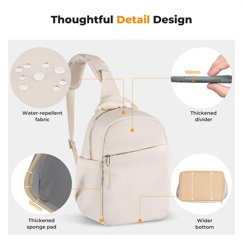K&F CONCEPT Camera Sling Bag, Compact Crossbody Bag for DSLR Mirrorless | Lightweight Fabric, with Tripod Holder, Quick Access & Custom Dividers, Men & Women, for Sony Canon Nikon, Beige, BS06 Beige-01 Sling Bag-5L