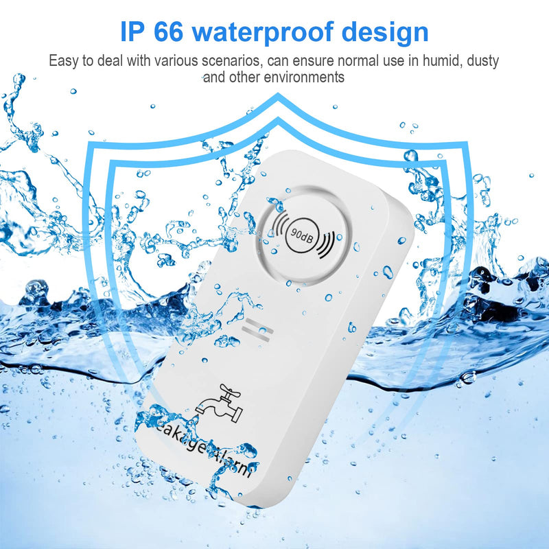 Water Detectors Wireless 90dB Adjustable Audio Alarm Sensor, Sensitive Leak and Drip Alert for Kitchen Bathroom Basement (5 Pack) White-5Pack