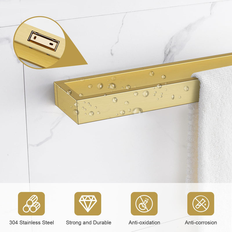 Single Towel Bar Towel Holder Bathroom Hardware Accessories,Stainless Steel Wall-Mounted Towel Rack Towel Rail,16 Inches Brushed Gold 16-Inch