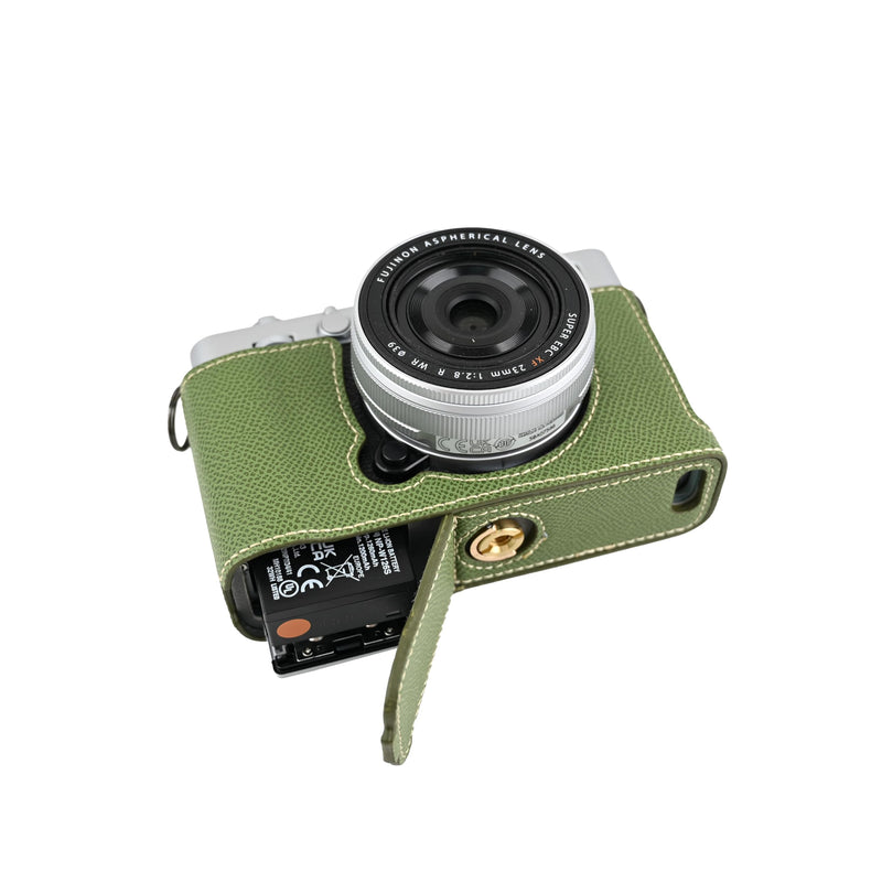 X-E5 Case, Handmade PU Leather FullBody Camera Case Bag Cover for Fujifilm X-E5 XE5 Bottom Opening Version + Neck Strap (Green) Green
