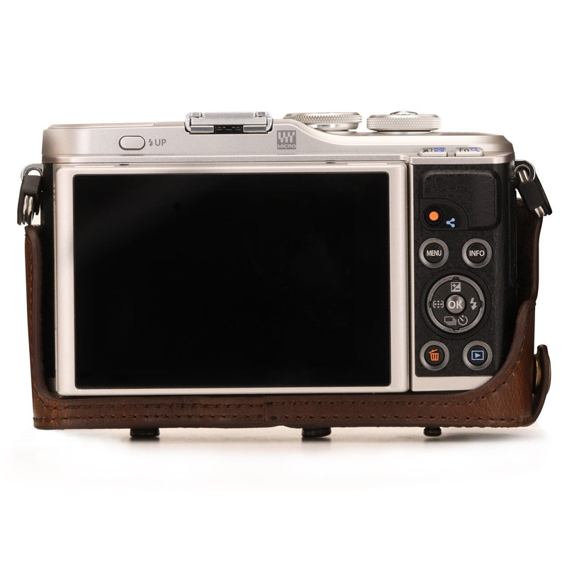 MegaGear Ever Ready Leather Camera Case Compatible with Olympus Pen E-PL10, E-PL9 (14-42mm) One Size Dark Brown