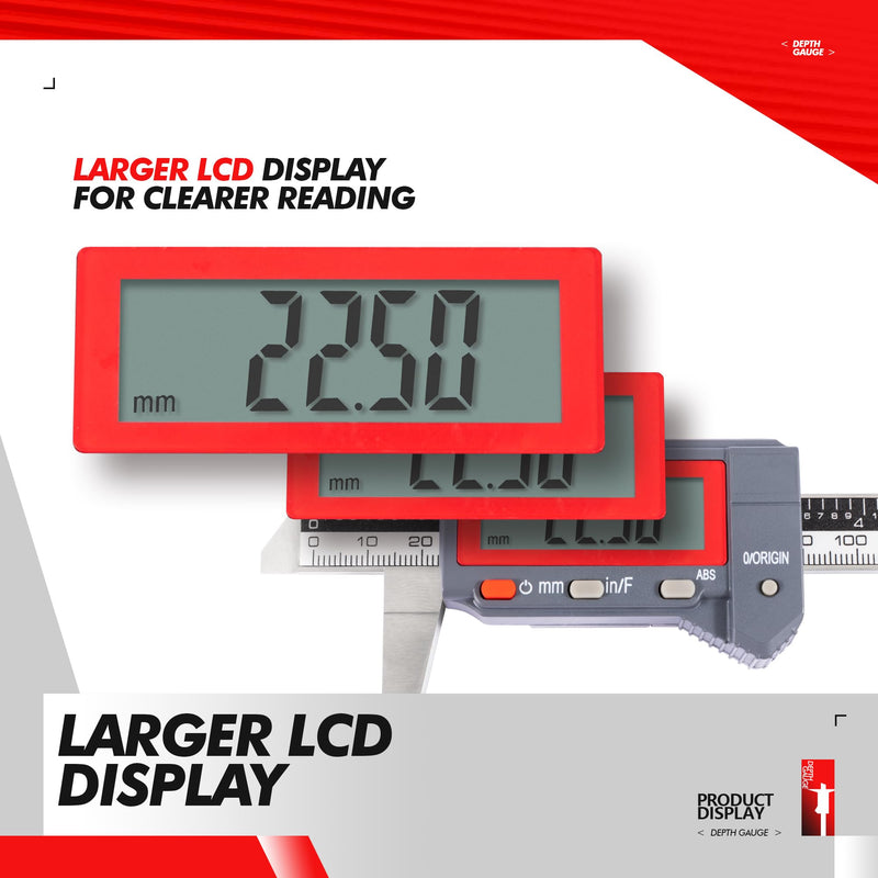 Absolute Digital Depth Caliper 0-150mm / 0-6", ±0.02mm Accuracy, 0.01mm/0.0005" Resolution, Electronic Depth Gauge with Locking Dial, Precision Measuring Tool for Machining & Inspection Depth 6"