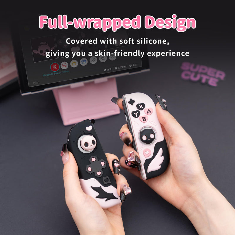 GeekShare Protective Case for Switch OLED Model,Anti-Scratch Slim Cover Case Compatible with Nintendo Switch OLED Separable Soft Silicone Shell with 2 Thumb Grip Caps- Sweetheart Skull