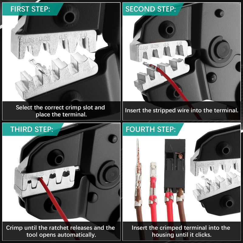 SN-2549 Dupont Crimper, 1290PCS 2.54mm Dupont Connector Kit with Ratcheting Open Barrel Terminal Crimping Tool, 28-18 AWG, White & Black Housings, Male Female Terminals, Headers & Ribbon Cable