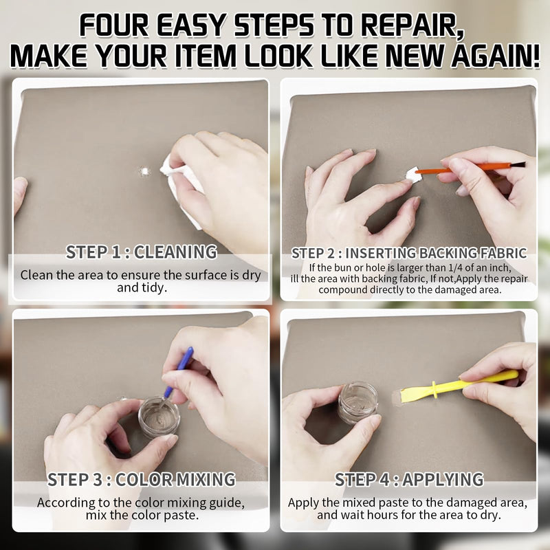 Leather Repair Kit for Furniture, Leather Vinyl Repair Kit for Car Interior,Couch, Jacket, and Purse - Fixes Tears, Burn Holes, and Scratches (Cream) Cream