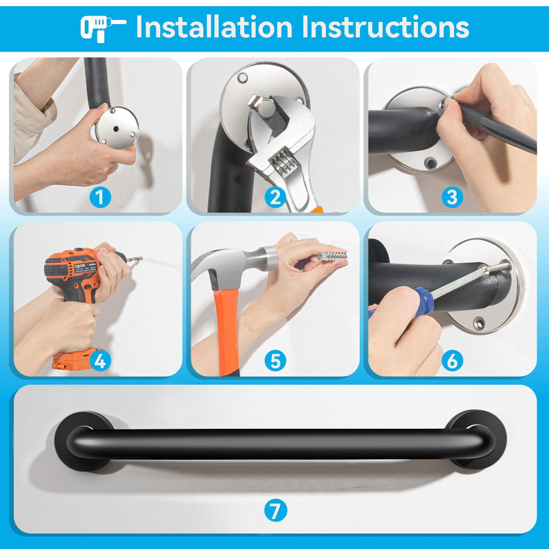 Shower Grab Bars, 2 Pack 16 Inch Heavy Duty Non-Slip Bathroom Grab Bars, 1.25" Diameter Bathroom Safety Handle for Elderly, Handicap Assist Grab Bar for Bathtub/Shower/Toilet 16Inch-2Pack