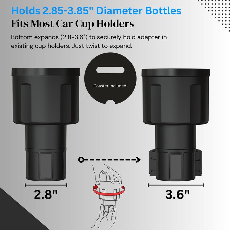 [Patented & Upgraded] Car Cup Holder Expander - Adapter Holds: Hydro-Flask, Yeti, Nalgene, Owala, Large (32 40 oz) Water Bottles - Adjustable Expandable Insert Extender – Universal 18-40oz (Standard Base) Black