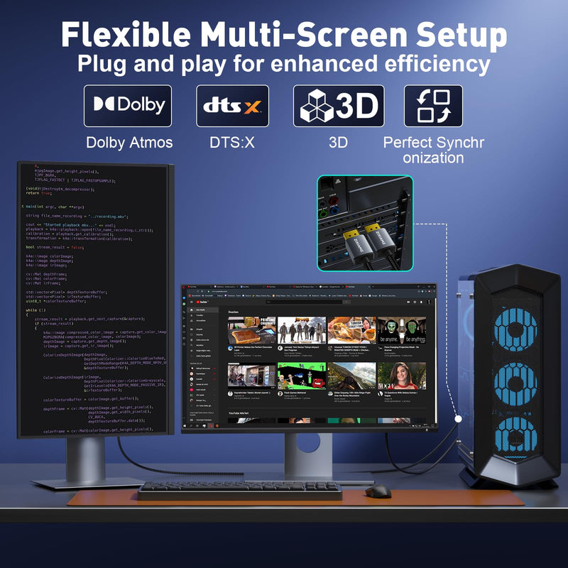 8K@60Hz Active DisplayPort 1.4 to HDMI 2.1 Unidirectional Adapter | DP Source to HDMI Display Converter, Supprt 4K@240Hz 2K@240Hz HDCP 2.3 Compatible with Desktop Projector AMD NVIDIA No VRR