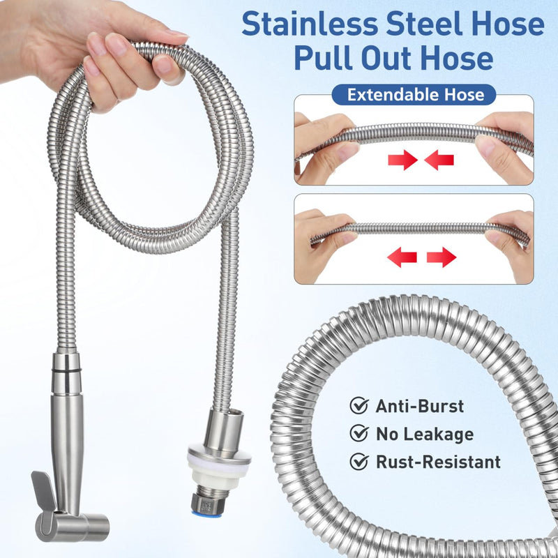 Operitacx Sink Sprayer with Hose, Universal Pull Out 304 Stainless Steel Kitchen Side Sprayer 1/2 inch Connector for Washing Vegetables and Dishes