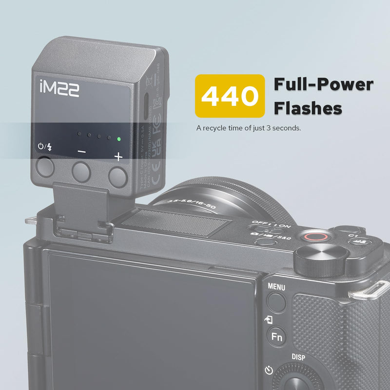 Godox iM22 Mini Flash for Canon/Sony/Fujifilm/Nikon/Panasonic/Olympus | Built-in Battery, USB C Charging, 5 Levels Flash Power, GODOX Flash iM 22 Mini Camera Flash