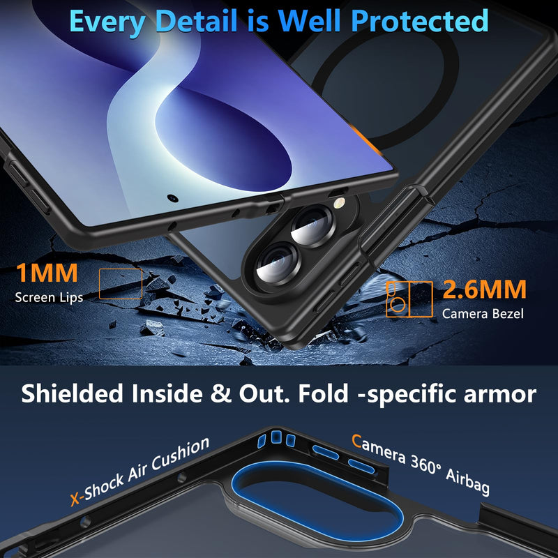Hensinple Magnetic for Z Fold 8 Case,Samsung Galaxy Z Fold 8 Case[Fit for Mag-Safe ] Translucent Matte Military Grade Rugged Protection Shockproof Protective Hard Phone Case,Black Z Fold 8-Black Samsung Z Fold 8