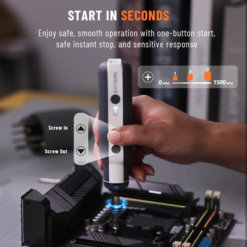 Katerk Gift for Dad, Father's Day Gifts Kit, Cordless Electric Screwdriver, Sleek White Power Tool Driver, Adjustable Torque, Extended Runtime, LED Light & 12 Bits, Home Electronic Repairs