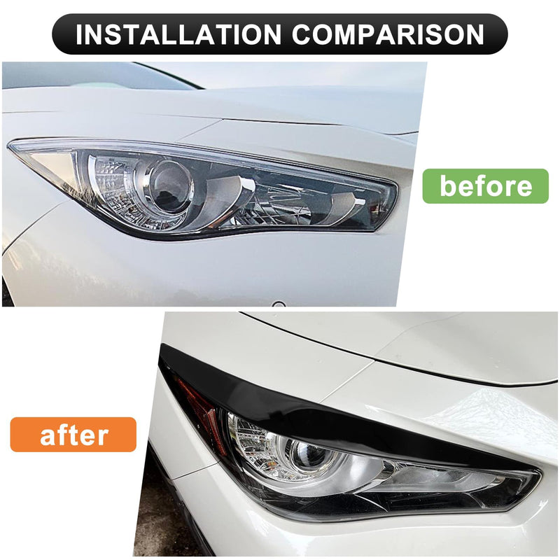 Glossy Black Q50 Eyelid, PSLER Headlight Eyelids Headlight Eyebrows Trim Front Headlight Cover Eyebrow Decoration Front Lamps Sticker Compatible with Infiniti Q50 2014 2015 2016 2017 2018 2019-2024