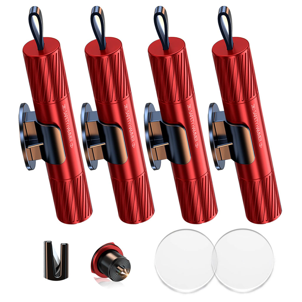 4 Pack Car Window Breaker and Seatbelt Cutter,Auto Rescue Tool,Safe Hammer Car Window Breaker for Land and Underwater,Window Breaker Tool for New Cars,Emergency Car Kit(Red) red