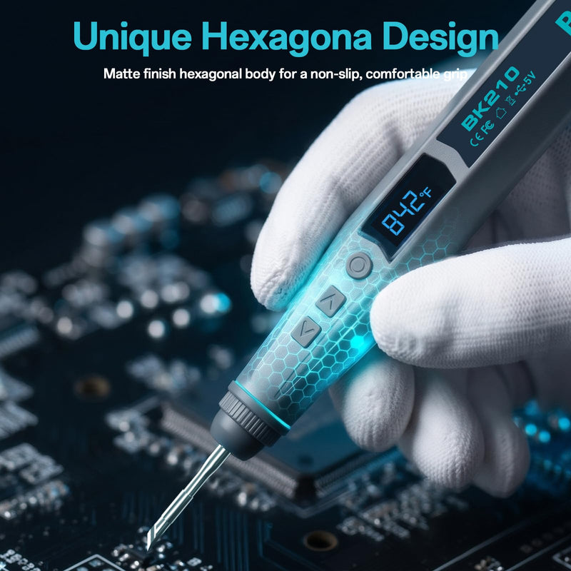 BK210 Cordless Soldering Iron Kit, Portable Rechargeable Soldering Pen with C210 Tip (356-842℉), Fast Heating LED Digital Display Soldering Kits for Electronics Repair, Auto Hibernation & Child Lock Grey-210