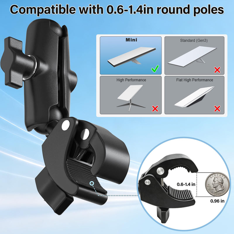 Starlink Mini Mount-360° Adjustable Pipe Clamp Mount for Starlink Mini Dish,Pole Mount Adapter for Round Tubes 0.6-1.4in Diameter,Rust-Proof Starlink Mini Accessories for RV, Boat, Camper,Balcony