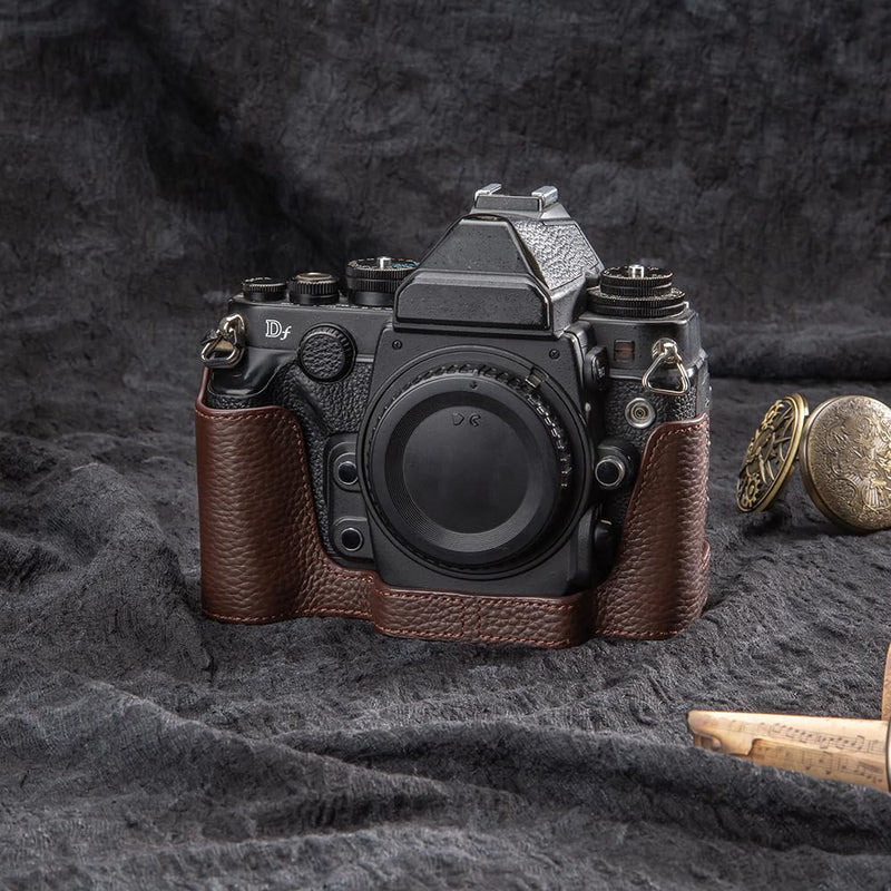 Vintage Genuine Leather Camera Case, Half-Wrap Genuine Leather Camera Protector for Nikon DF (Mocha Brown) Mocha Brown