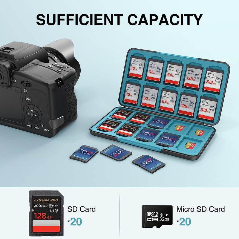 HEIYING SD Card Holder for Memory SD Card and Micro Card, Portable SD Card Holder SD SDHC SDXC TF Card Storage with 20 SD Cards Slots & 20 Micro SD Cards Slots. Game Console Black