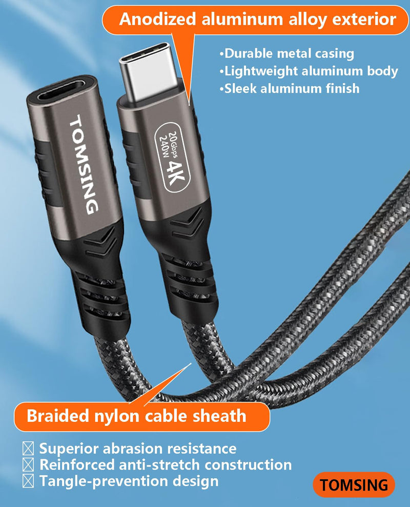 9.8FT USB C Extension Cable（240W/20Gbps/4K@60Hz）,Type-C Male to Female,Extension Charging & Sync for Keyboard, Mouse, PlayStation, Xbox, Flash Drive, Printer, Camera and More（Gunmetal） 9.8FT（240W/20Gbps) Gunmetal(Braided) 1