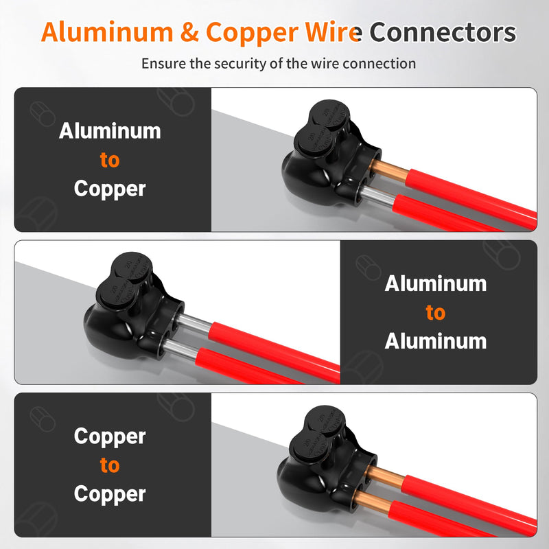 Joinfworld 2 Port Insulated Multi Tap Connector 2/0-6 Gauge Wire Connectors Aluminum to Copper Wire Connectors Single Side Entry Black Electrical Cable Connectors with Slotted Allen Hex - 6 Pack 2/0-6 AWG(6pcs)