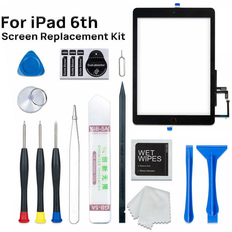 Screen Replacement for iPad 6 (6th Gen) A1893 A1954, Touch Glass Compatible with iPad 6th Generation 9.7 inch 2018 with Home Button and Tool Set