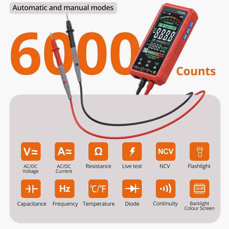 Proster USB C Rechargeable Smart Multimeter with 5.0 Inch Color Screen - 6000 Count Smart Multi Testers, True RMS Autoranging Multimeter, NCV Capacitance, CAT III 600V Safety