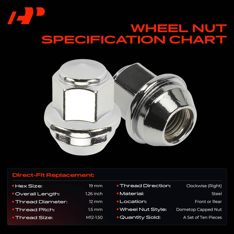 A-Premium M12-1.50 Wheel Lug Nuts Compatible with Ford & Lincoln | for Ford Escape Fusion Focus Ranger EcoSport Transit Connect Lincoln MKZ MKC Front or Rear Side 10-PC Set 10PCS