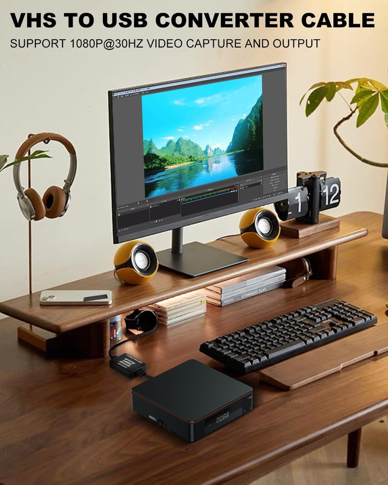 VHS to Digital Converter,USB-A/USB-C Video 1080P Capture Card,RCA/AV to USB2.0 Audio Video Transfer Grabber,Convert Analog VHS VCR Hi8 Mini DV to Digital Converter,for PC DVD Tape Camera