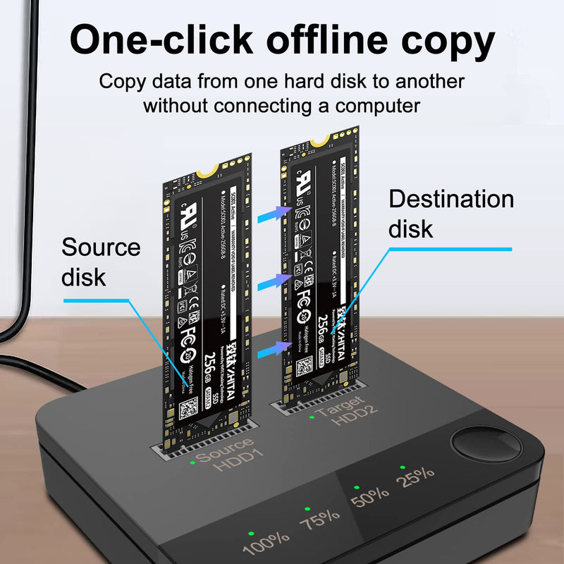 VR robot m.2 SATA Docking Station, M.2 Duplicator Clone Docking Station Converter with mSATA SSD Storage Box,Support Offline Clone duplicator and one- Key Disk Copy Function