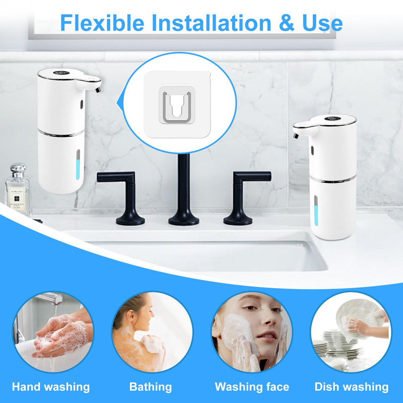 Automatic Soap Dispenser,6-Level Foaming Hand Soap Dispenser,Touchless Dish Soap Dispenser for Kitchen Bathroom,Ipx5 Waterproof,1200mah Rechargeable,12.8oz/380ml,Wall Mount & Countertop White