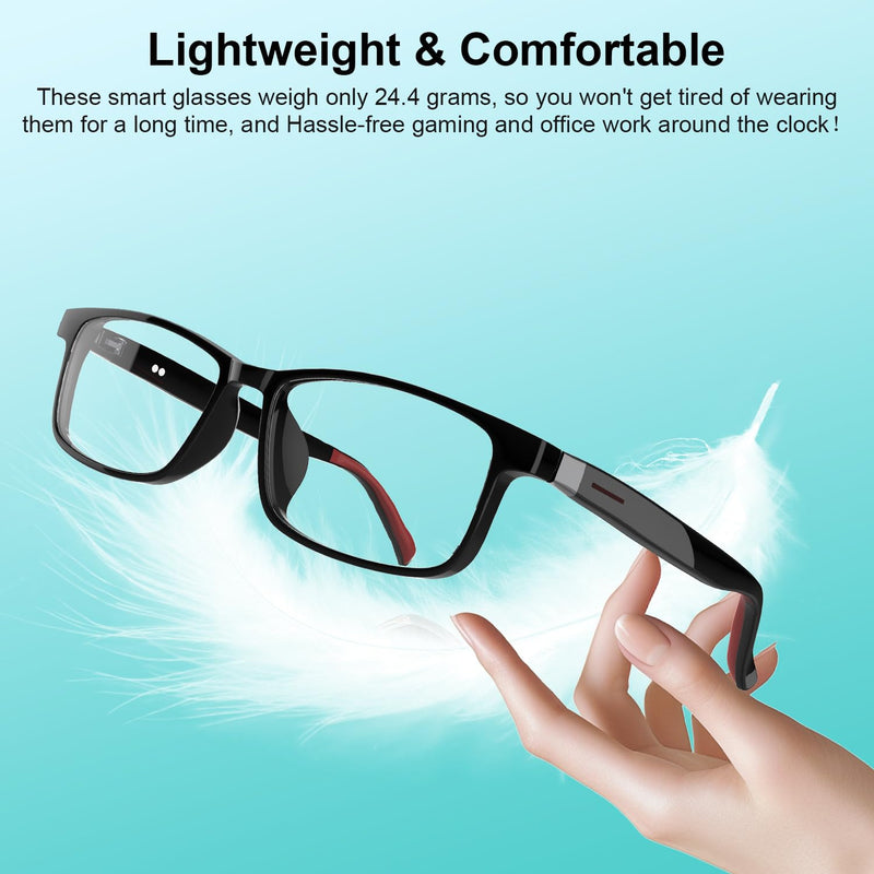 GenXenon Smart Glasses for Men Women, Blue Light Blocking Bluetooth Glasses with Removable Temples, Open-Ear Design, 24.4g Music Eyewear for Driving/Working/Gaming Black
