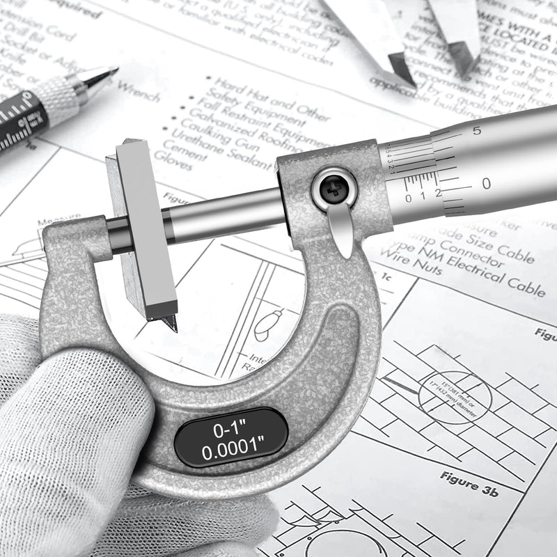 HDLNKAK Outside Micrometer 0-1", Machinist Micrometer, 0.0001" Graduation Micrometer Set, Alloy Precision Micrometer, Machinist Tool, Micrometer Standard with Case - Grey Outside Micrometer 0-1"