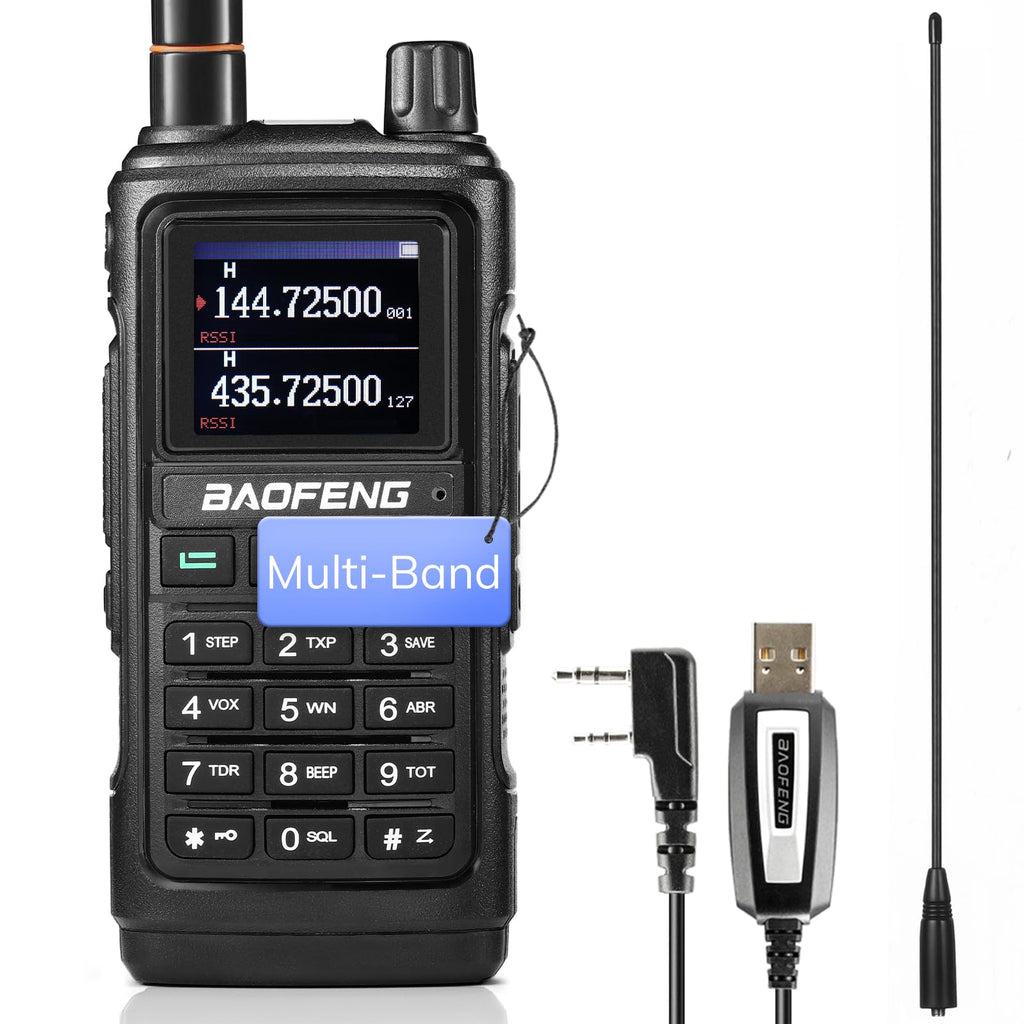 BAOFENG UV-17R Plus Ham Radio Multi-Band Two Way Radio, 7W Long Range Rechargeable Walkie Talkies with Airband, NOAA Weather Receiving, 2500mAh Battery, 8" & 16" Antenna, Programming Cable, 1 Pack 1PCS+High Gain Antenna