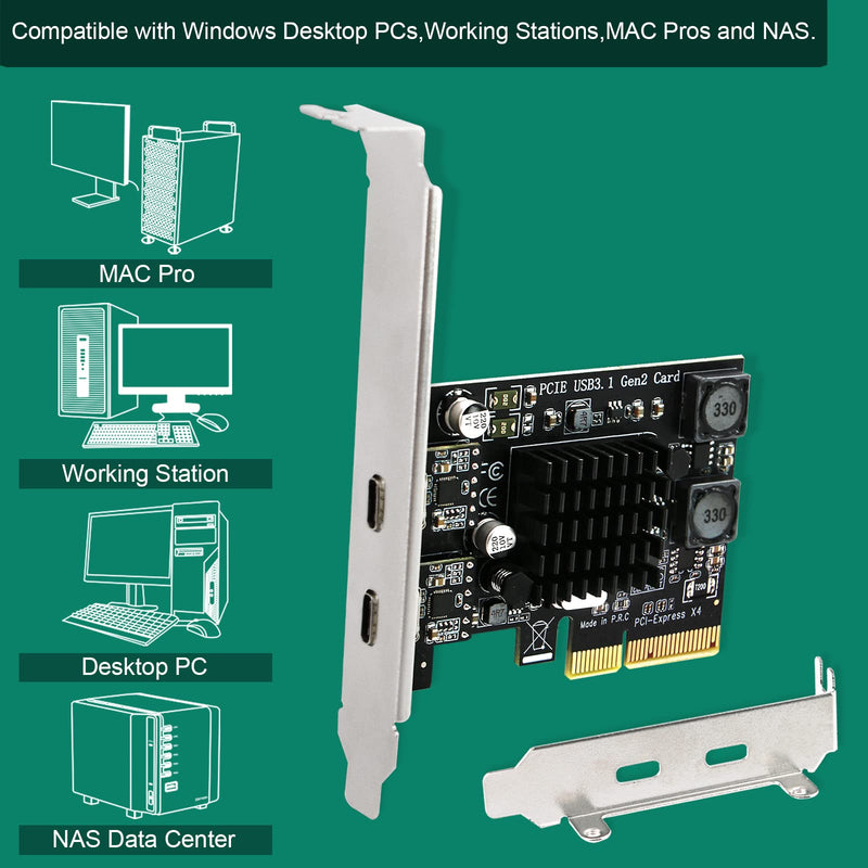 2X 10Gbps Max Speed USB-C Ports PCIE USB 3.1 GEN 2 Expansion Card for Windows, MAC OS and Linux PCs, Built in FebSmart Self-Powered Technology, No Need Additional Power Supply (FS-C2-Pro) FS-C2-Pro