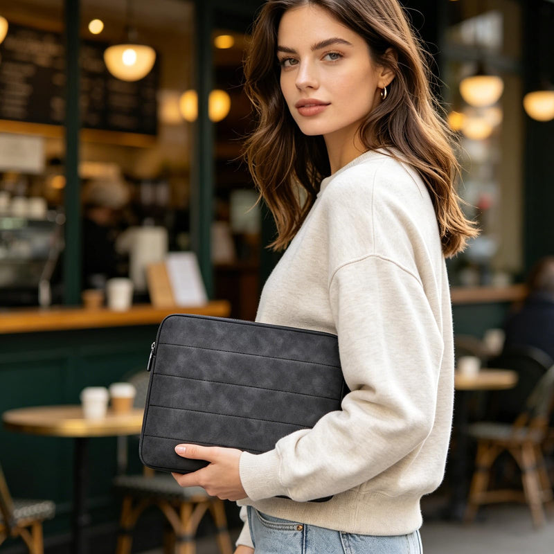 15 16 inch Laptop Sleeve Shockproof Nubuck Leather Laptop Bag Slim 15.6 inch Laptop case Compatible with MacBook Air Pro,HP,Dell,Lenovo,Notebook,Black, 15-16 inch Black