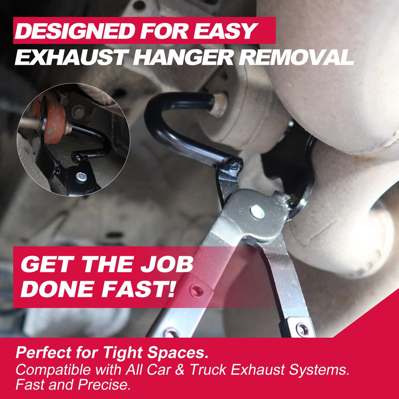 Exhaust Hanger Removal Tool, Heavy-Duty Exhaust Hanger Pliers for Car & Truck Rubber Exhaust Hangers, 25° Offset Design, Non-Slip Grip, Compatible with Most Exhaust Systems