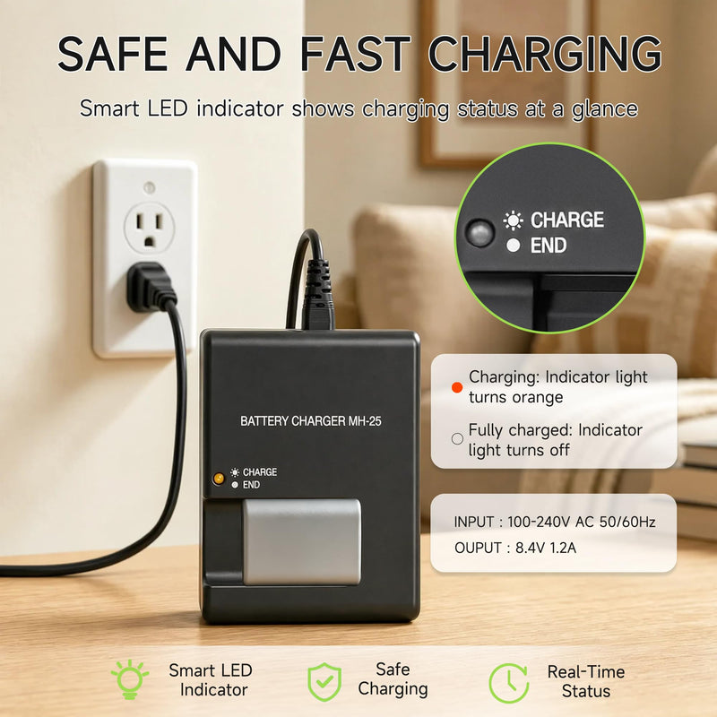 MH-25 MH-25A Charger Replacement for Nikon Z5 Z6 Z7 Z8 Zf Z6II Z7II Z6III | Smart Camera Battery Charger Compatible with Nikon EN-EL15 EN-EL15a EN-EL15b EN-EL15c, D850, D750, D810, D7500, D500, D610