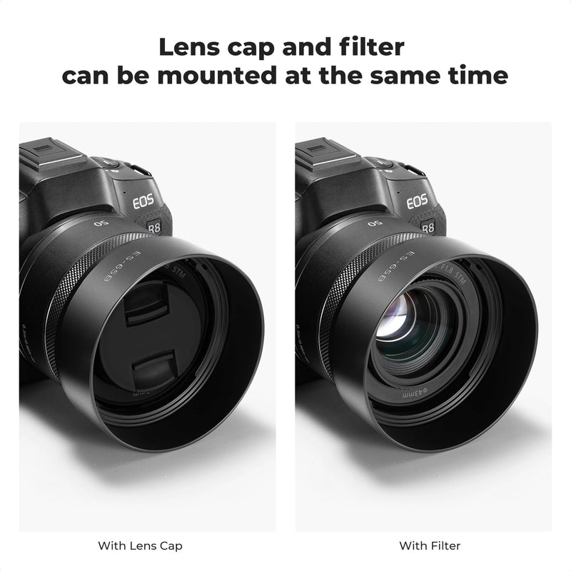K&F Concept Lens Hood for Canon RF 50mm F1.8 STM Lens, Reversible Snap on Camera Lens Shade Replacement of Canon ES-65B Hood, Compatible with 43mm Filters and Lens Cap