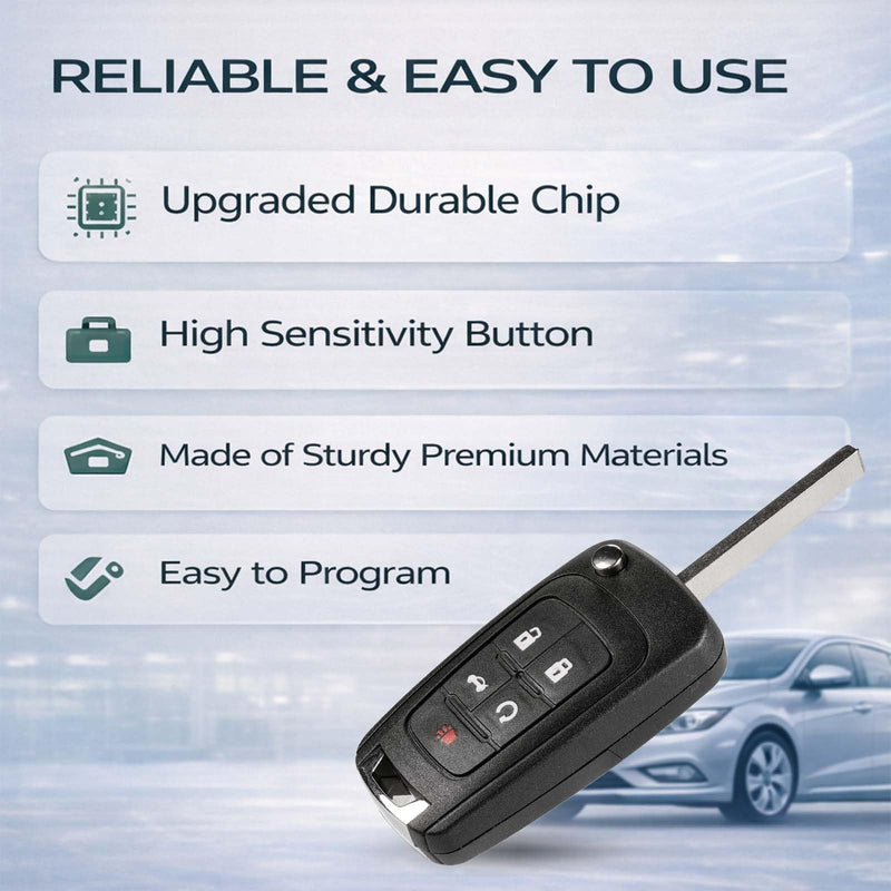 Keyless Entry Flip Key Fob Replacement Compatible with 2010-2019 Chevy Malibu Cruze Equinox Camaro Impala Sonic GMC Terrain Buick Lacrosse Regal Remote with FCC OHT01060512