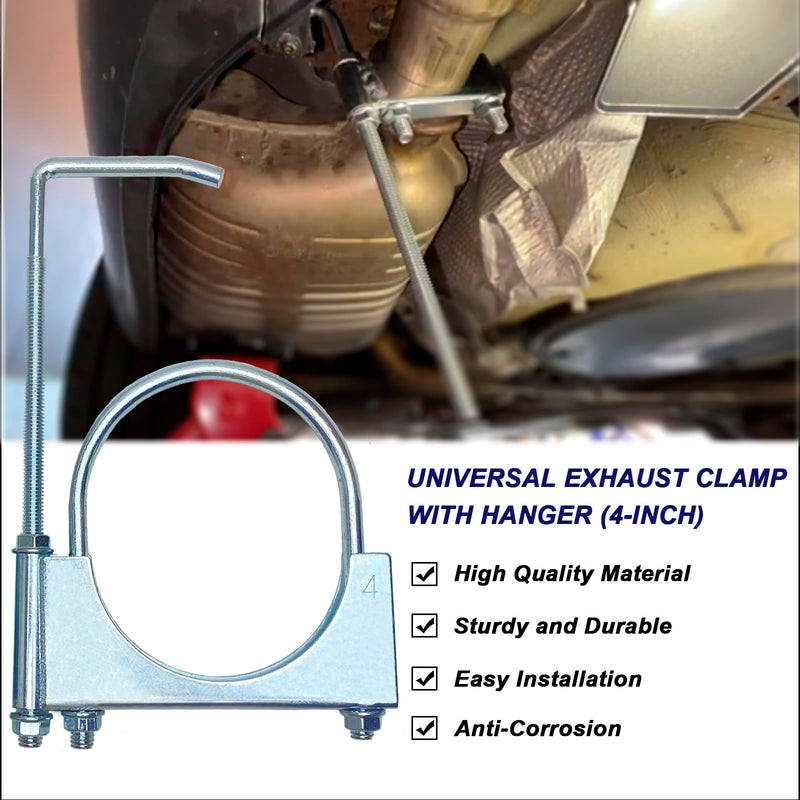 4" Heavy-Duty Universal Exhaust Clamp with Hanger, Exhaust Pipe Muffler Hanger for Cars, Trucks 4"