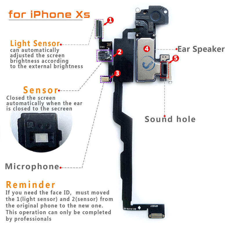 Johncase Ear Speaker Light Proximity Sensor Flex Cable W/Mic Compatible for iPhone Xs 5.8"