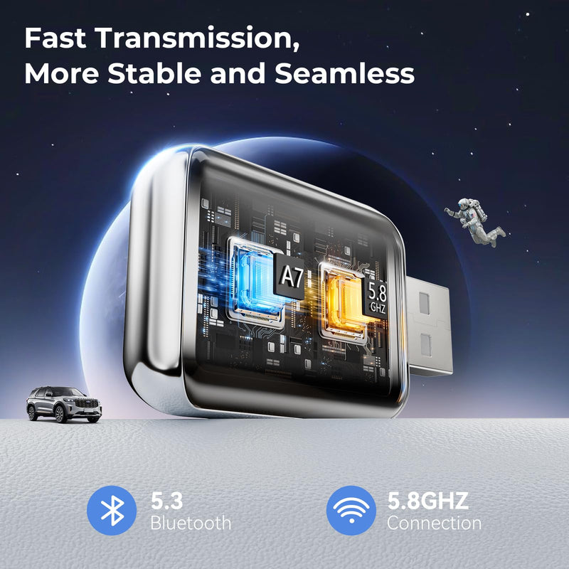 Wireless CarPlay Adapter for iPhone, Convert Wired Car Play to Wireless, 2 in 1 Plug and Play Android Auto and Carplay for Cars with Built-in CarPlay, Support iOS 10 Android 11 and Above (Silver) Silver