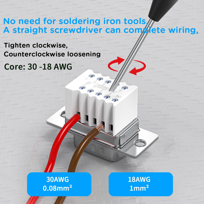 2Pack DB9 Serial Adapters with Metal Shell Breakout Board Solder-Free Module,D-SUB 9-pin Male+ Female RS232 RS485 Adapter to Terminal Board Connector with Bolts Nuts and Screwdriver Male+Female(Metal shell)