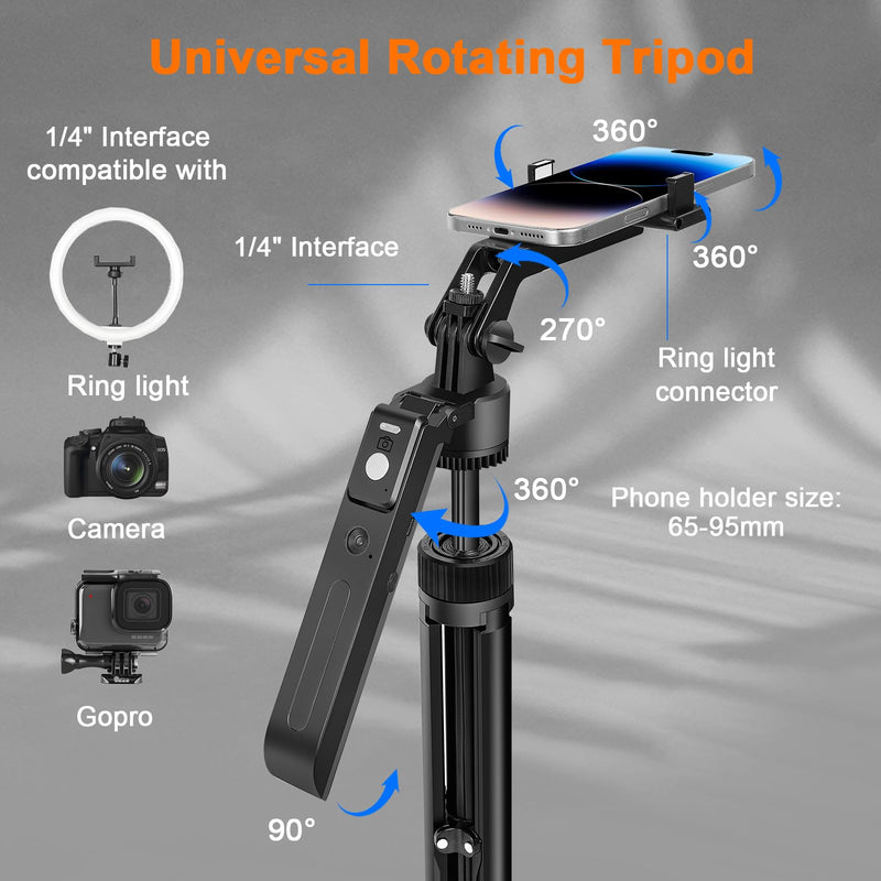 Vlogging Kit for iPhone/Andriod,70.9″ Auto Face Tracking Tipod,360 Rotatable Selfie Stick Tripod, Content Creator Essentials, Yutube Starter Kit, Gesture Control w/Remote/Mic/Light