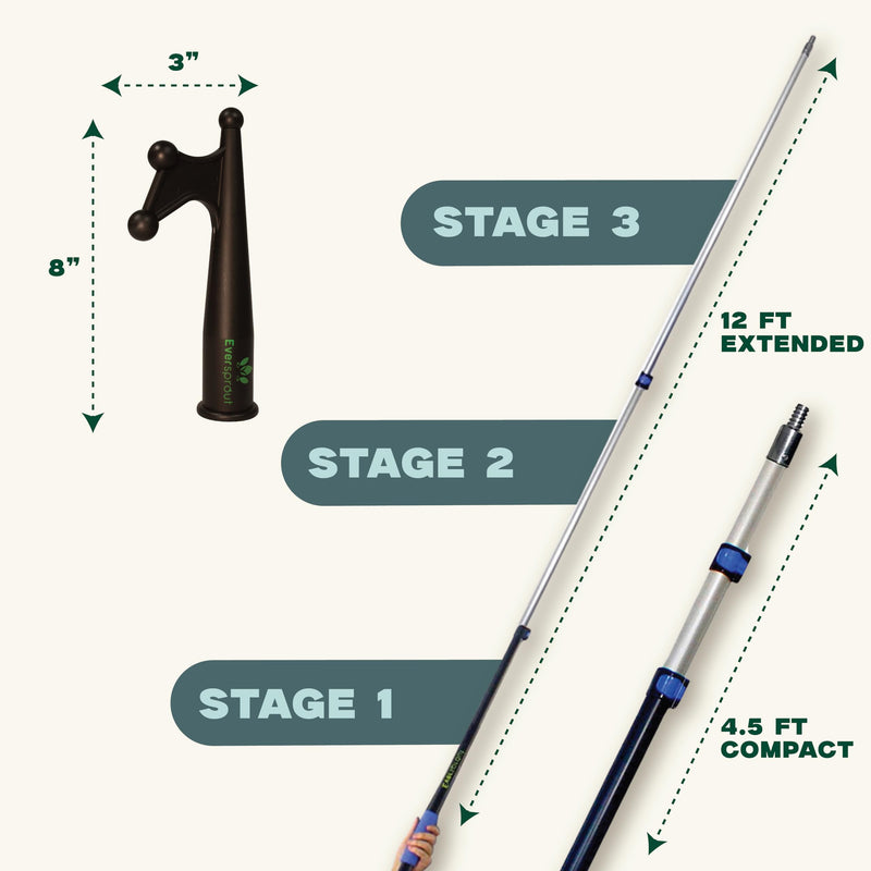 EVERSPROUT Telescoping Boat Hook | Floats, Scratch-Resistant, Sturdy Design | Durable & Lightweight, 3-Stage Anodized Aluminum Pole | Threaded End for Boating Accessories 12' Pole