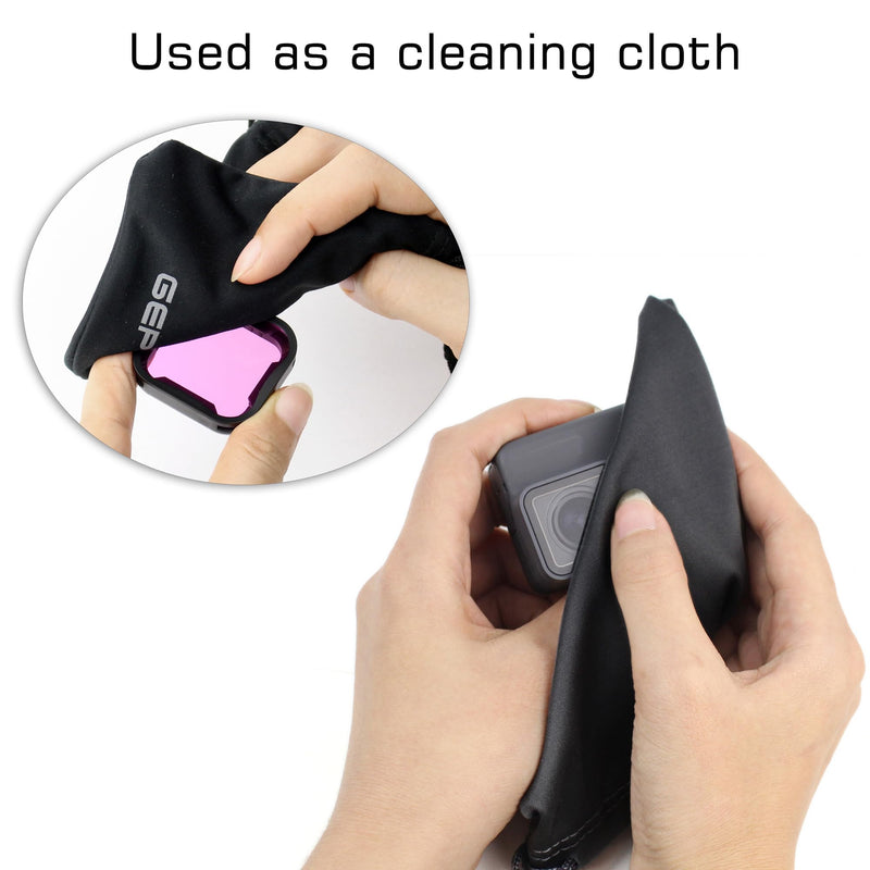 GEPULY 4 Pocket Camera Lens Filter Drawstring Bag Dustproof Storage Pouch | 4-In-1 2 Pack Soft Pouch 11CM,Hold Filters&Batteries In Separated Layers,Double As Microfiber Wipe,Shield From Sand&Scratches