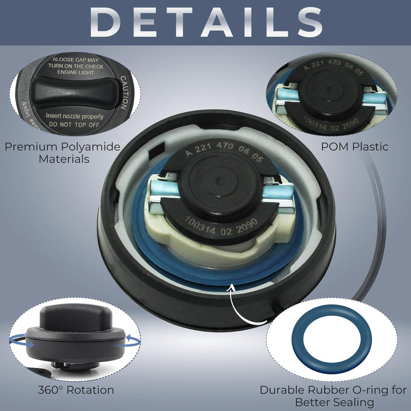 Gas Cap, Fuel Cap for Mercedes Benz C CL CLK CLS E G GLK AMG S SL SLC SLK C230 C240 C250 C280 C300 C320 C350 E320 E350 E400 E500 E550 G500 G550 S400 S550 S600, 2214700605
